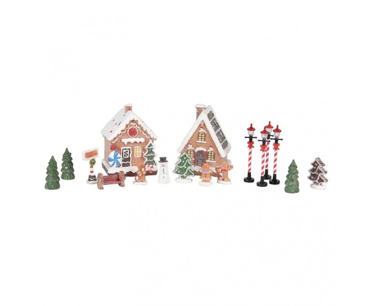 Set 17ks perníková LED chaloupka Gingerbread - 9*8*13 cm / 2xAAA Clayre & Eef