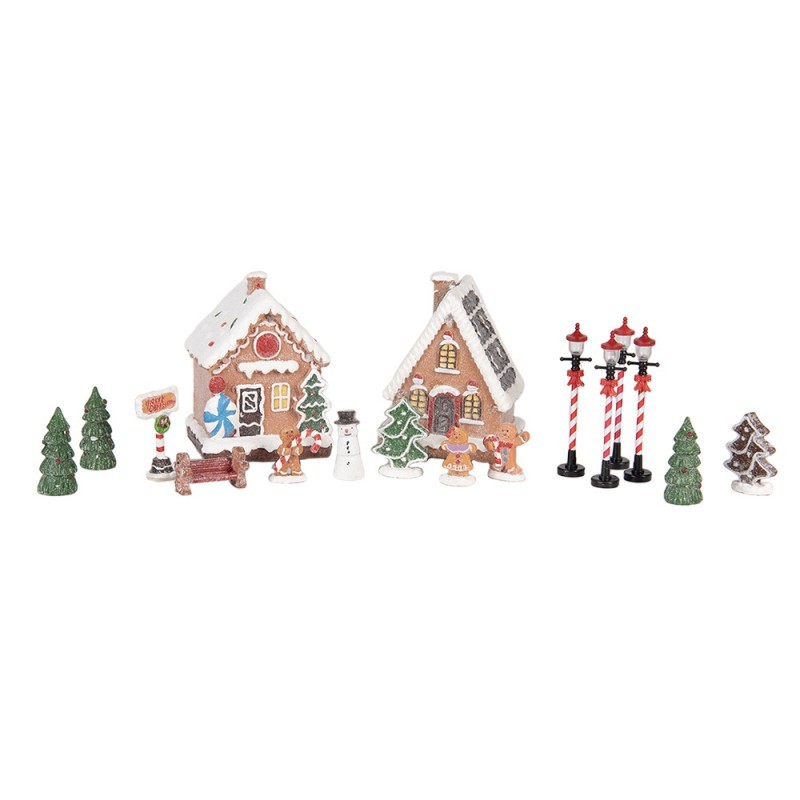 17ks perníková LED chaloupka s doplňky Gingerbread - 9*8*13 cm / 2xAAA