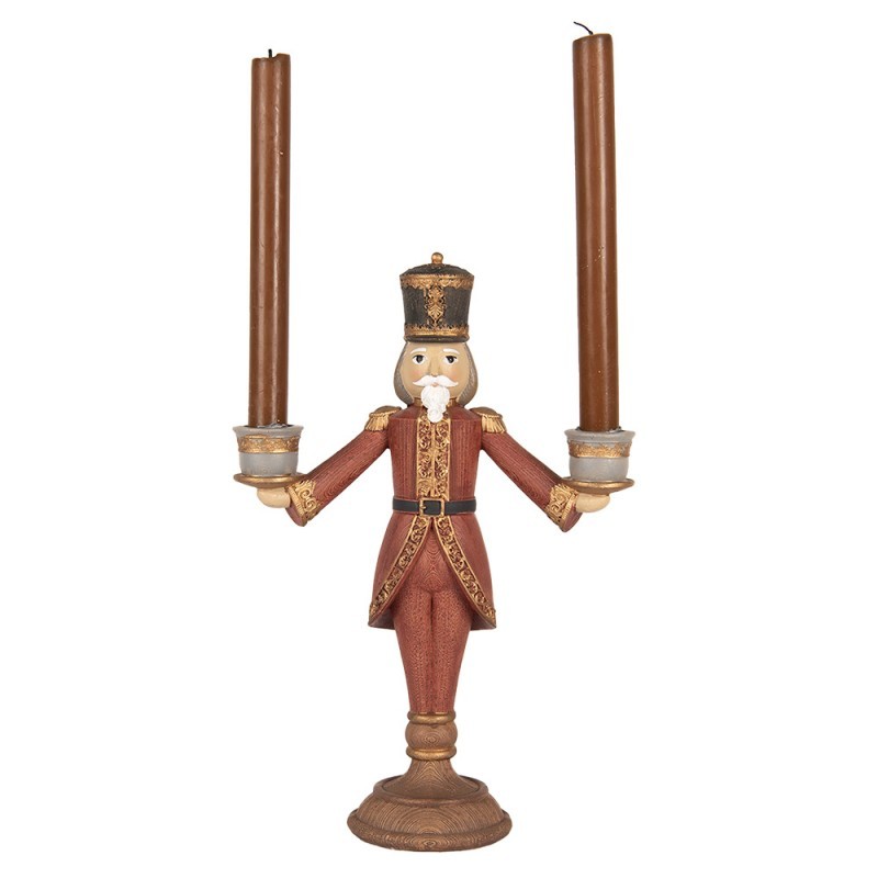 Červená antik dekorace svícen Louskáček Nutcracker 21*9*30 cm 