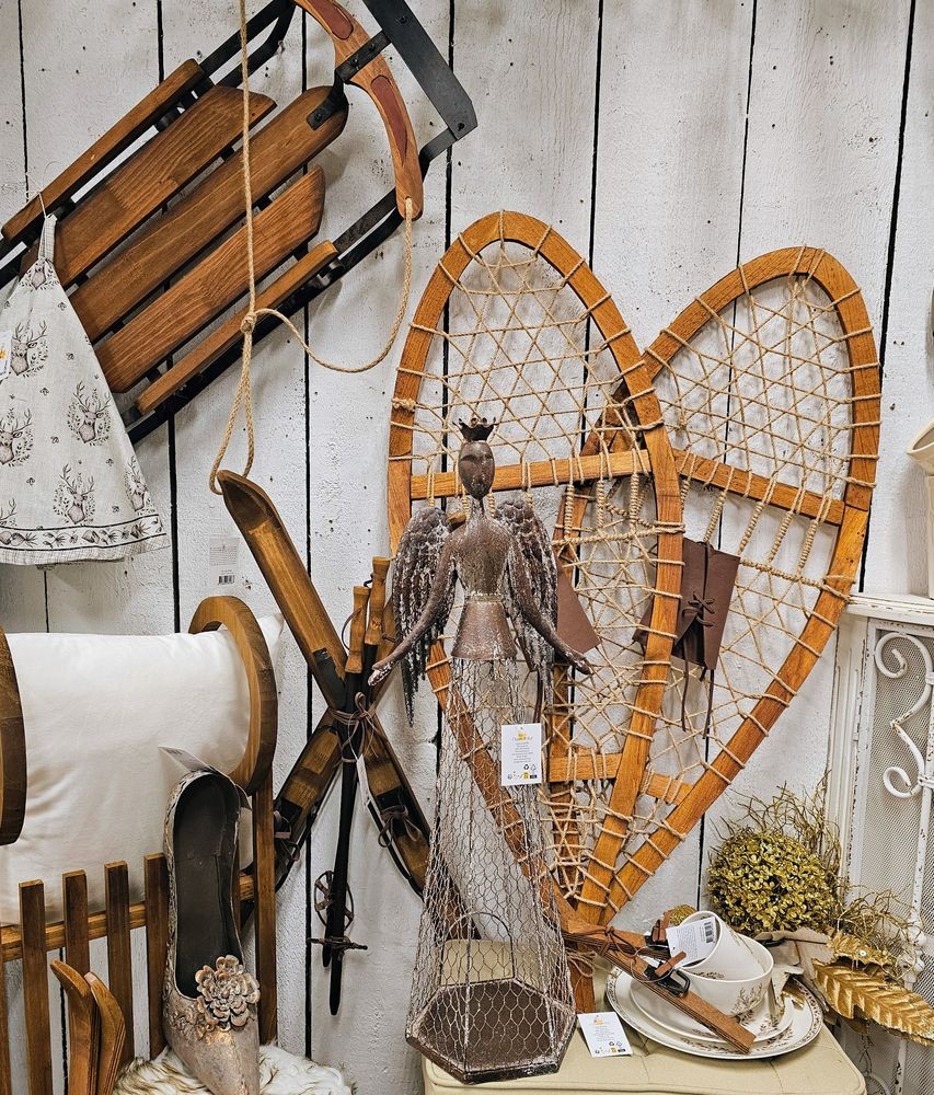 Hnědá antik dekorace sněžnice Snowshoes Vintage - 106*39*8 cm