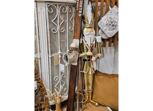 Hnědá antik dřevěná dekorace lyže s botou Ski Vintage - 7*15*140 cm