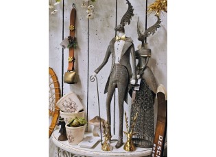 Šedá antik kovová dekorace jelen Deer - 20*11*81 cm