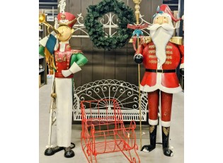Veliká červená kovová socha Santa Claus s holí - 82*36*205 cm