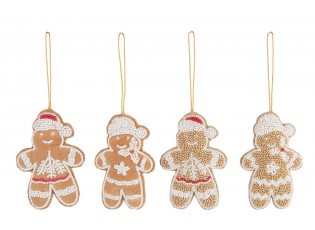 Set 4ks závěsná dekorace perníček s korálky Ginger - 9*2*11 cm