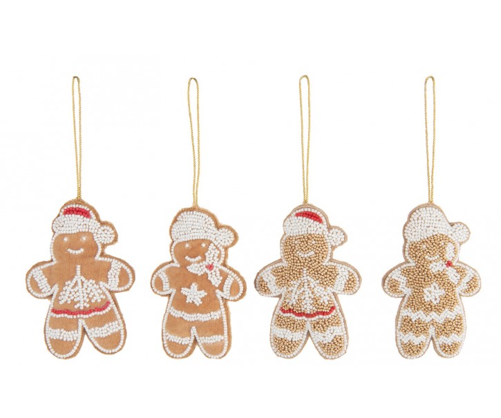 Set 4ks závěsná dekorace perníček s korálky Ginger - 9*2*11 cm J-Line by Jolipa