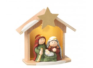 Přírodní svítící Betlém s keramickými postavičkami Nativity - 14*6*15 cm