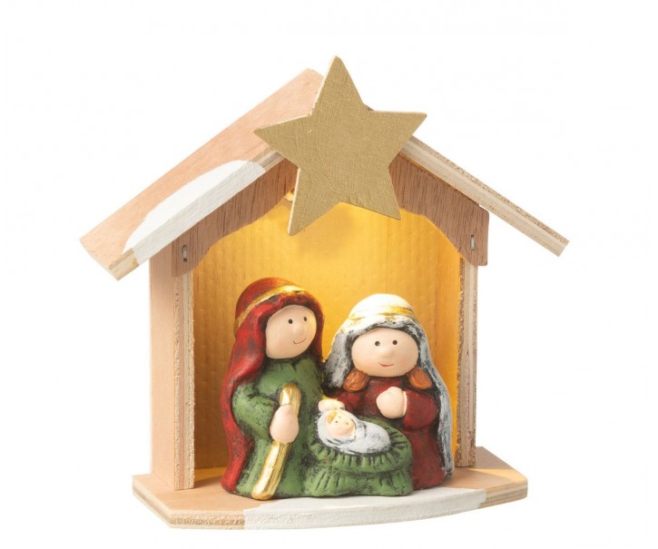 Přírodní svítící Betlém s keramickými postavičkami Nativity - 14*6*15 cm J-Line by Jolipa