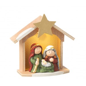 Přírodní svítící Betlém s keramickými postavičkami Nativity - 14*6*15 cm