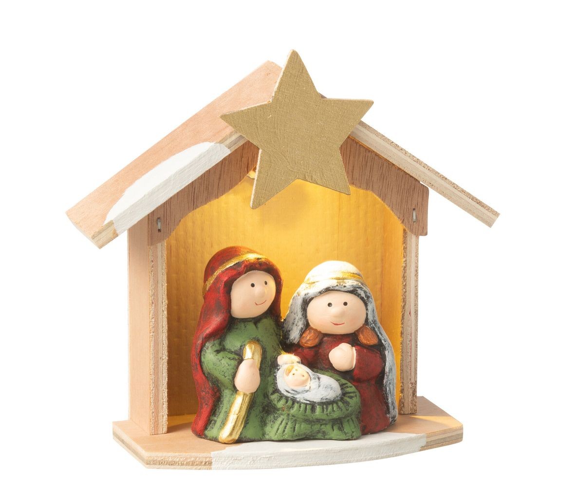 Přírodní svítící Betlém s keramickými postavičkami Nativity - 14*6*15 cm