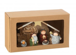 Přírodní svítící Betlém s keramickými postavičkami Nativity - 21*8*16 cm