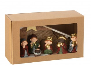 Přírodní svítící Betlém s keramickými postavičkami Nativity - 31*10*16 cm