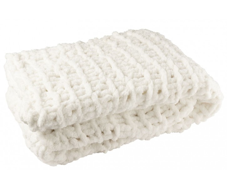 Luxusní žinylkový pletený pléd s velkými oky Chenille Blanc - 130*170 cm J-Line by Jolipa