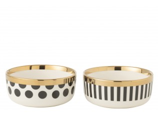 Set 2ks bílo-černá miska se zlatými detaily Hollywood - Ø 14*6 cm