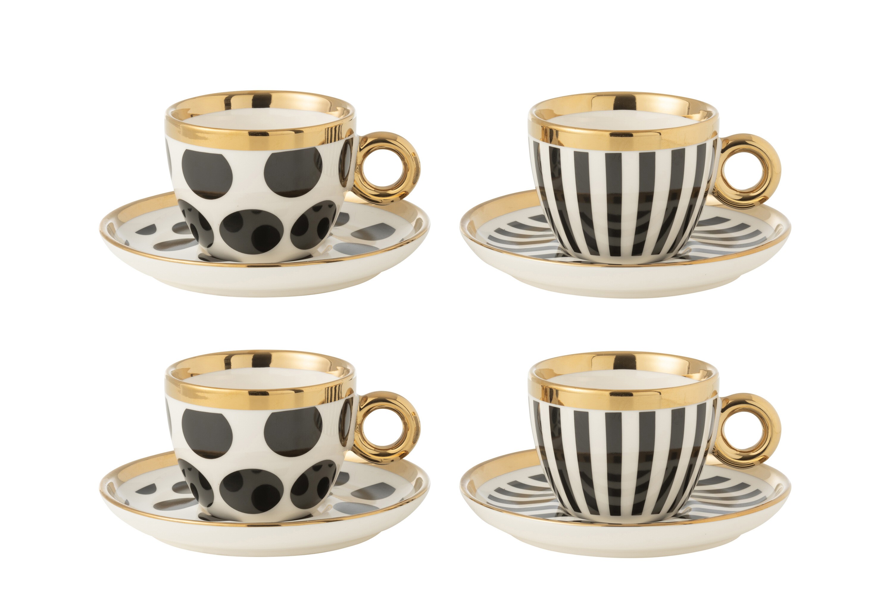 Set 4ks bílo-černý šálek s podšálkem se zlatými detaily Hollywood - Ø 13*8 cm