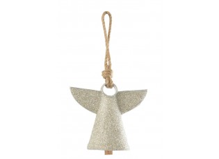 Stříbrný kovový zvonek s korálky Angel - 17*9*28 cm