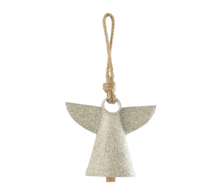 Stříbrný kovový zvonek s korálky Angel - 17*9*28 cm J-Line by Jolipa