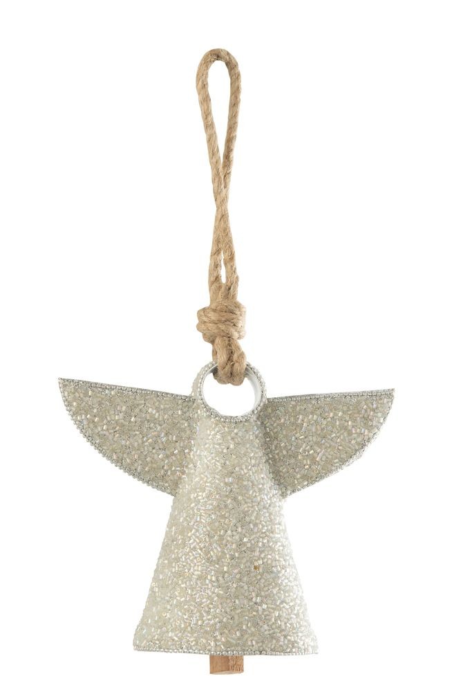 Stříbrný kovový zvonek s korálky Angel - 17*9*28 cm