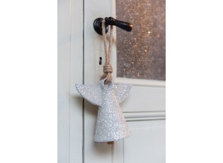 Stříbrný kovový zvonek s korálky Angel - 17*9*28 cm