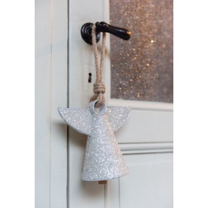 Stříbrný kovový zvonek s korálky Angel - 17*9*28 cm
