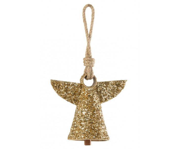 Zlatý kovový zvonek s korálky Angel - 17*9*28 cm J-Line by Jolipa