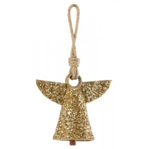 Zlatý kovový zvonek s korálky Angel - 17*9*28 cm