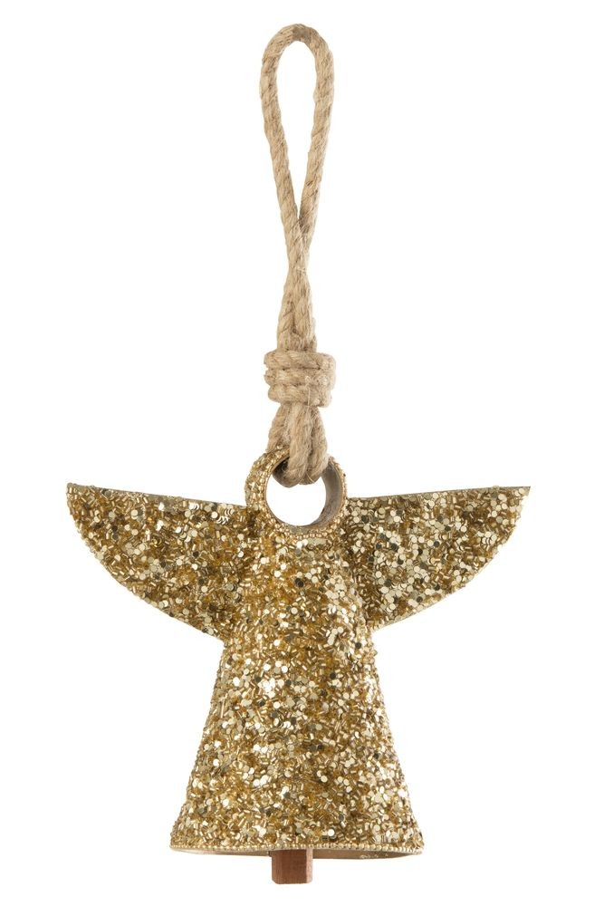 Zlatý kovový zvonek s korálky Angel - 17*9*28 cm