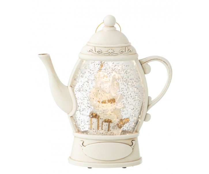 Bílá antik závěsná svítící konvička se Santou a třpytkami Glitt Led - 15*15*16 cm J-Line by Jolipa