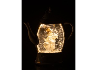 Závěsná svítící konvička se sněhulákem a třpytkami Glitt Led - 15*15*16 cm