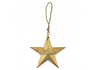 Dekorace zlatá antik kovová hvězda na jutovém provázku - 15*1*15cm