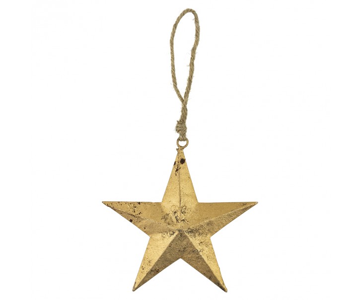 Dekorace zlatá kovová hvězda na provázku - 12*0,3*12cm Mars & More 