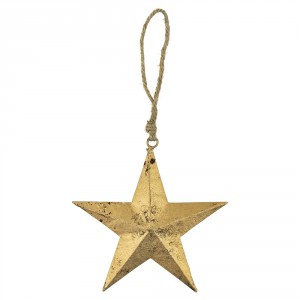 Dekorace zlatá kovová hvězda na provázku - 12*0,3*12cm