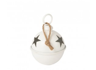 Bílá antik závěsná kovová ozdoba rolnička Baub Xmas S - Ø 16*26 cm