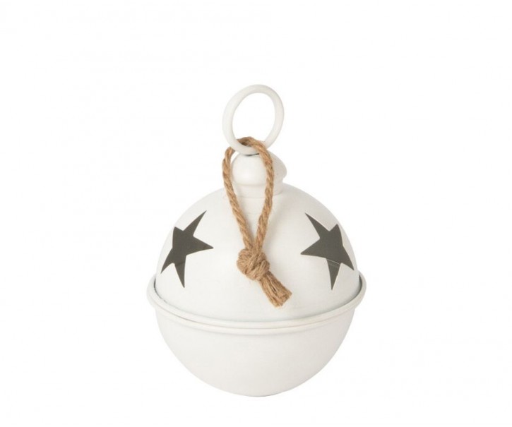 Bílá antik závěsná kovová ozdoba rolnička Baub Xmas S - Ø 16*26 cm J-Line by Jolipa