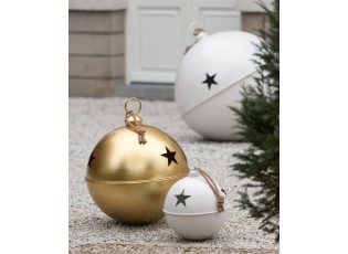 Bílá antik závěsná kovová ozdoba rolnička Baub Xmas S - Ø 16*26 cm