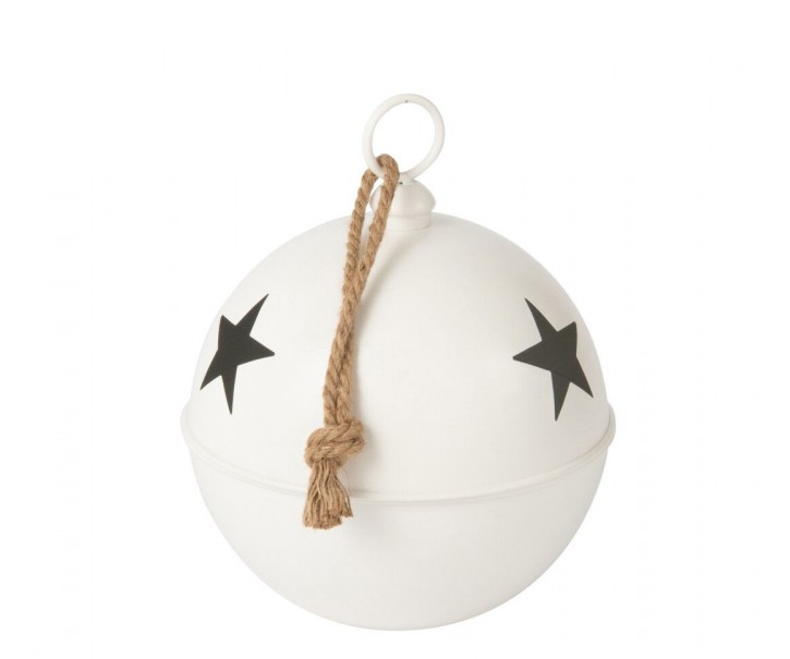 Bílá antik závěsná kovová ozdoba rolnička Baub Xmas M - Ø 30*42 cm J-Line by Jolipa