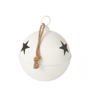 Bílá antik závěsná kovová ozdoba rolnička Baub Xmas M - Ø 30*42 cm