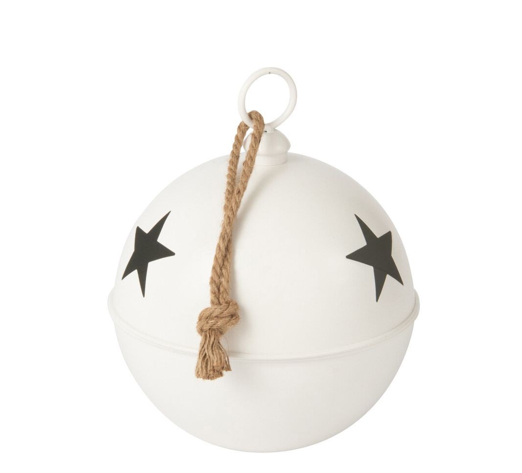 Bílá antik závěsná kovová ozdoba rolnička Baub Xmas M - Ø 30*42 cm