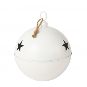 Bílá antik závěsná kovová ozdoba rolnička Baub Xmas L - Ø 51*60 cm