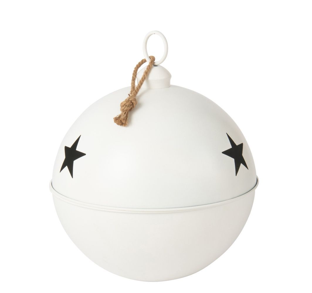 Bílá antik závěsná kovová ozdoba rolnička Baub Xmas L - Ø 51*60 cm
