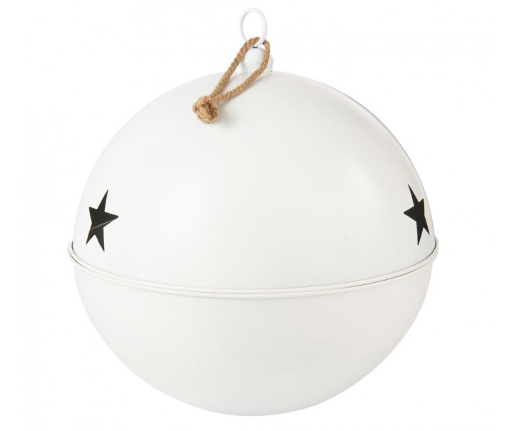 Bílá antik kovová ozdoba rolnička se šňůrkou Baub Xmas XL - Ø 80*90 cm J-Line by Jolipa