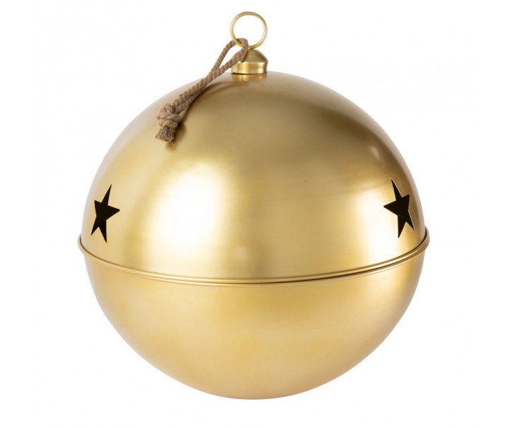Zlatá antik kovová ozdoba rolnička se šňůrkou Baub Xmas XL - Ø 80*90 cm J-Line by Jolipa