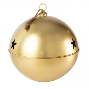 Zlatá antik kovová ozdoba rolnička se šňůrkou Baub Xmas XL - Ø 80*90 cm