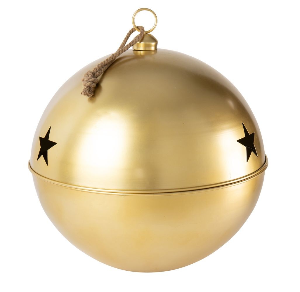 Zlatá antik kovová ozdoba rolnička se šňůrkou Baub Xmas XL - Ø 80*90 cm