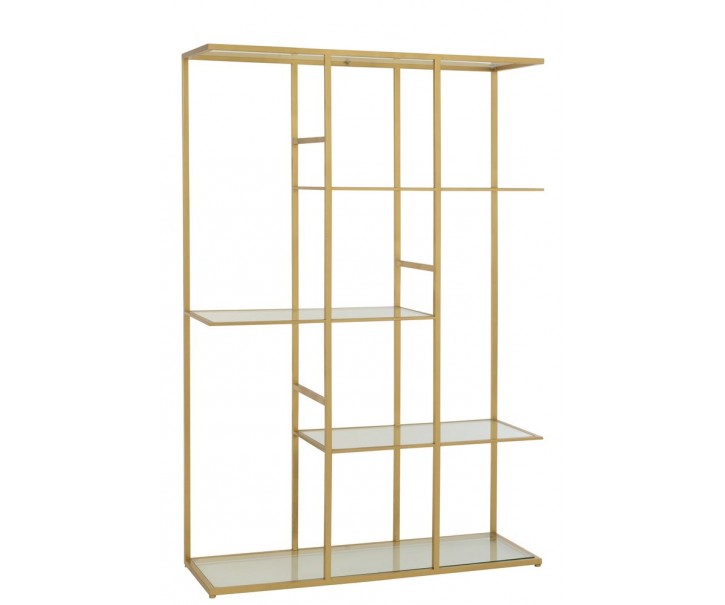 Zlatý antik kovový regál se skleněnými policemi Doree gold - 120*40*180 cm J-Line by Jolipa