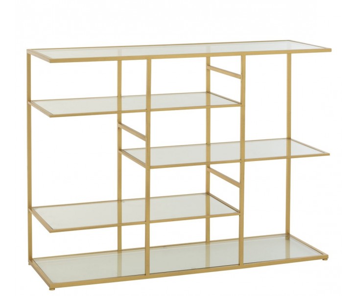 Zlatý antik kovový regál se skleněnými policemi Doree gold - 120*40*91 cm J-Line by Jolipa