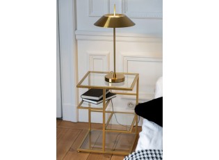 Zlatý kovový odkládací stolek se skleněnými policemi Doree gold - 40*40*51 cm