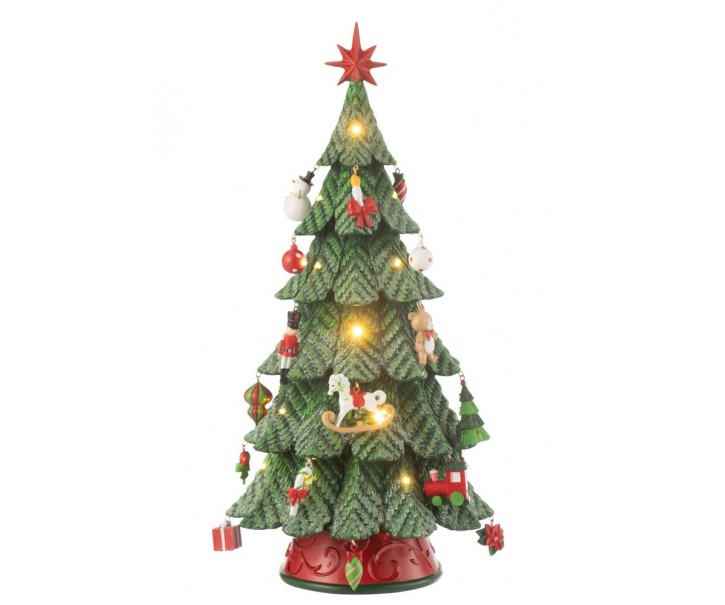 Červeno-zelený strom s ozdobami a Led světýlky L - Ø 25*52 cm J-Line by Jolipa