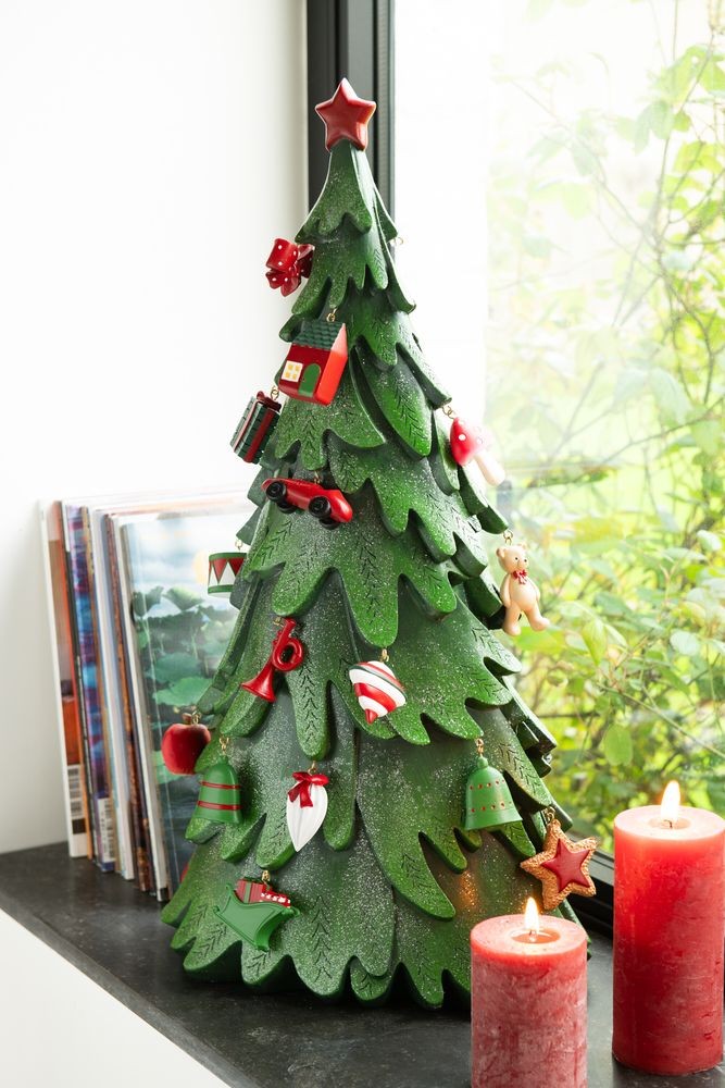 Červeno-zelený strom s ozdobami Xmas Tree - 21*33*63 cm