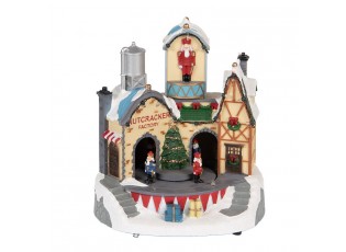 Hrací vánoční domek s LED světýlky a louskáčky - 20*17*23 cm / 3xAA