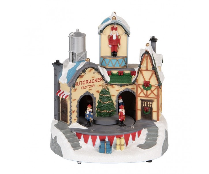 Hrací vánoční domek s LED světýlky a louskáčky - 20*17*23 cm / 3xAA Clayre & Eef